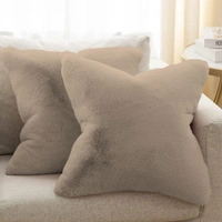 LUXE HOME INTERNATIONAL Cushion Cover 16 inch x 16 inch Duble Side Rabbit Fur Diamond Design Covers Set of 2 for Sofa, Bedroom, livingroom - 16"x16", Taupe
