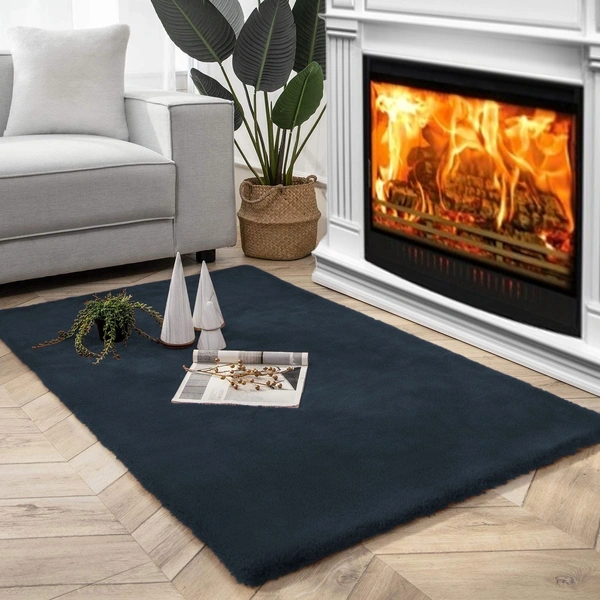 LUXE HOME INTERNATIONAL Rabbit Fur Super Soft Non Slip Floor Carpets for Bedroom, Livingroom - 3x5 Ft, Antra