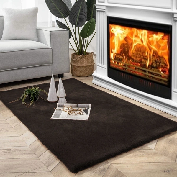 LUXE HOME INTERNATIONAL Rabbit Fur Super Soft Non Slip Floor Carpets for Bedroom, Livingroom - 3x5 Ft, Chocolate