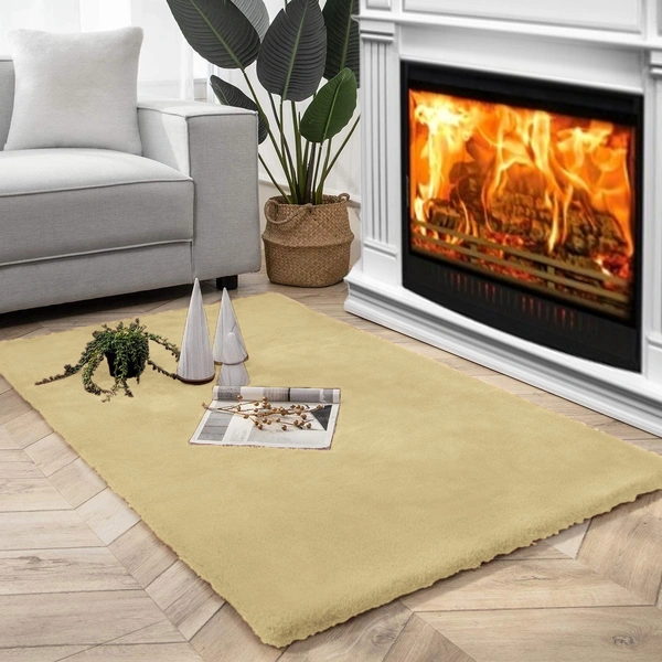 LUXE HOME INTERNATIONAL Ruffle Floor Rug Rabbit Fur 1000 Gsm Living Room Foot Mats Anti Skid Water Absorbent Easy Machine Washable Rectangular Rug For Bedroom|Floor|3 X 5 Ft|Gold|Pack Of 1 - 3x5 Ft, Gold