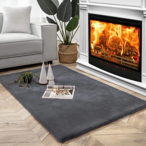 LUXE HOME INTERNATIONAL Ruffle Floor Rug Rabbit Fur 1000 Gsm Living Room Foot Mats Anti Skid Water Absorbent Easy Machine Washable Rectangular Rug For Bedroom|Floor|3 X 5 Ft|Grey|Pack Of 1 - 3x5 Ft, Grey