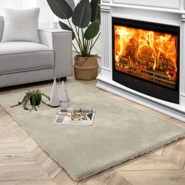 LUXE HOME INTERNATIONAL Rabbit Fur Super Soft Non Slip Floor Carpets for Bedroom, Livingroom - 3x5 Ft, Beige