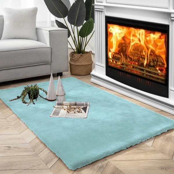 LUXE HOME INTERNATIONAL Carpet Super Soft Anti Skid Rabbit Fur(1000 Gsm)Bathroom Rectangular Mats For Bedroom,Door,Kitchen Floor(3 X 5 Ft,Turquish)Pack Of 1,Turquoise - 3x5 Ft, Turquish