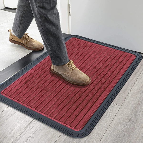 LUXE HOME INTERNATIONAL Luxe Home Rubber Doormats Entrance Foot mate water absorbing Door Mat For Bathroom Floor, Room Mats, Size 40x60 cm, Red - Grey