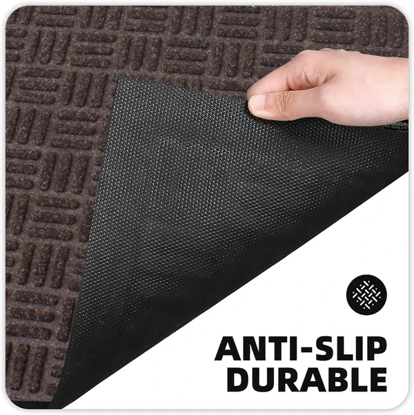 LUXE HOME INTERNATIONAL Luxe Home PVC Rubber Outdoor Door Mat Stripe Box Design Long Main Entrance Doormate Anti Slip Waterproof Welcome Mats for Floor, Bathroom, Kitchen, Office, Gym (Chocolate, 40x60 cm, Pack of 1 ) - Chocolate