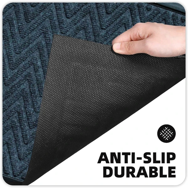 LUXE HOME INTERNATIONAL Luxe Home PVC Rubber Outdoor Door Mat Zig Zag Design Long Main Entrance Doormate Anti Slip Waterproof Welcome Mats for Floor, Bathroom, Kitchen, Office, Gym, 45x75 cm, Blue - Blue