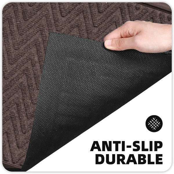 LUXE HOME INTERNATIONAL Luxe Home PVC Rubber Outdoor Door Mat Zig Zag Design Long Main Entrance Doormate Anti Slip Waterproof Welcome Mats for Floor, Bathroom, Kitchen, Office, Gym, 45x75 cm, Brown - Brown