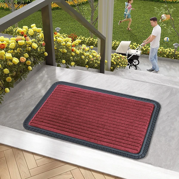 LUXE HOME INTERNATIONAL Luxe Home Rubber Doormats Entrance Foot mate water absorbing Door Mat For Bathroom Floor, Room Mats, Size 40x60 cm, Red - Grey