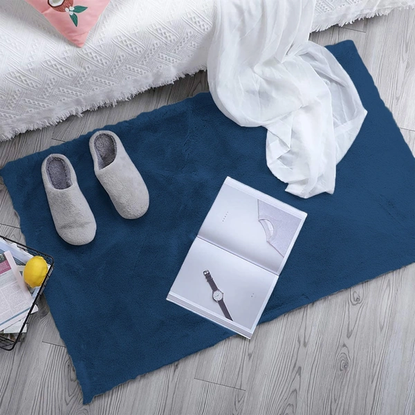 LUXE HOME INTERNATIONAL Ruffle Bath Mat Rabbit Fur 1000 Gsm Bathroom Door Rectangular Foot Mats Anti Skid Water Absorbent Easy Machine Washable Rug For Entrance|Kitchen Floor|45X75 Cm|Teal|Pack Of 1 - 45x75 cm, Teal