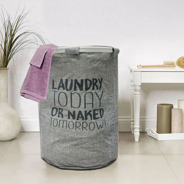 LUXE HOME INTERNATIONAL Laundry Basket for Clothes Foldable, Waterproof Premium Aluminum Laundry Hamper Perfect for Bathroom, Bedroom, Kitchen (Round) Grey - 40X40X55CM, Gray, Aluminum Laundry Basket Round Grey