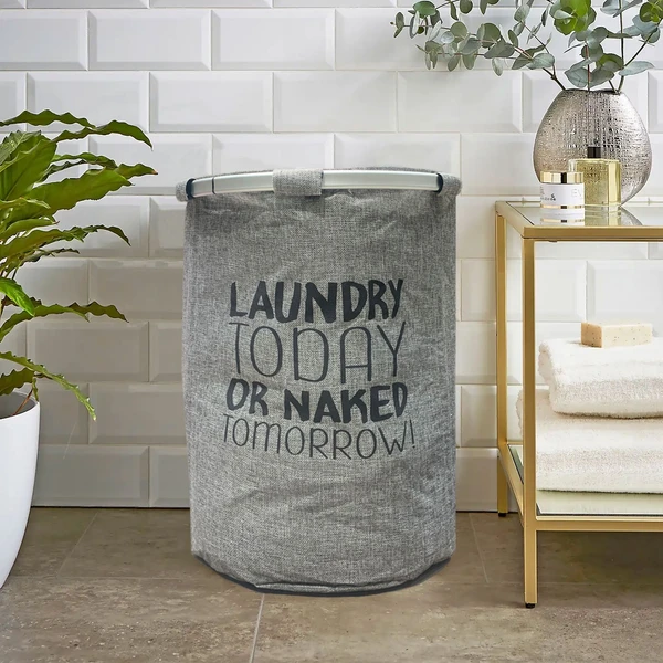 LUXE HOME INTERNATIONAL LaundryBasketforClothesFoldable,WaterproofPremiumAluminumLaundryHamperPerfectforBathroom,Bedroom,Kitchen(Round)Grey - 40X40X55CM, Gray, Aluminum Laundry Basket Round Grey