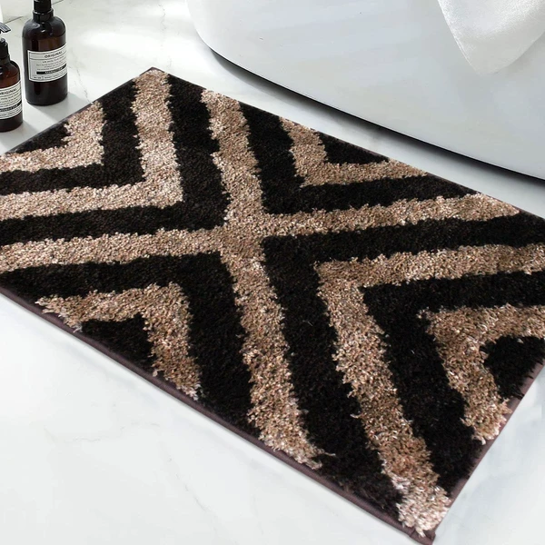 LUXE HOME INTERNATIONAL Tokyo Crosswave Bathmat Microfiber Anti Skid Super Soft 1 Pieces ( Coffee, 45 Cm x 75 Cm ) - Coffee