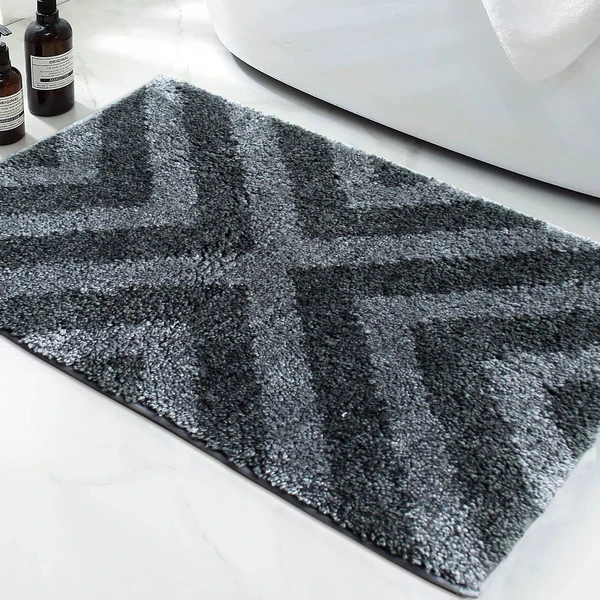 LUXE HOME INTERNATIONAL Tokyo Crosswave Bathmat Microfiber Anti Skid Super Soft 1 Pieces ( Grey, 45 Cm x 75 Cm ) - Grey