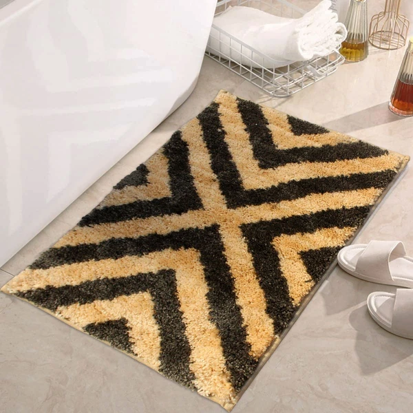 LUXE HOME INTERNATIONAL Tokyo Crosswave Bathmat Microfiber Anti Skid Super Soft 1 Pieces ( Chocolate, 40 Cm x 60 Cm ) - Chocolate