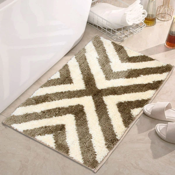 LUXE HOME INTERNATIONAL Tokyo Crosswave Bathmat Microfiber Anti Skid Super Soft 1 Pieces ( Tobacco, 40 Cm x 60 Cm ) - Tobacco