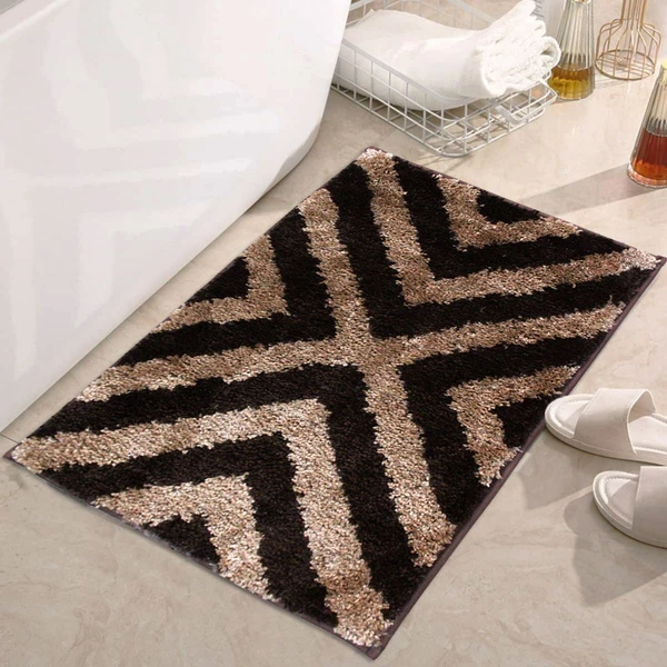 LUXE HOME INTERNATIONAL Tokyo Crosswave Bathmat Microfiber Anti Skid Super Soft 1 Pieces ( Coffee, 40 Cm x 60 Cm ) - Coffee