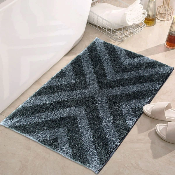 LUXE HOME INTERNATIONAL TokyoCrosswaveBathmatMicrofiberAntiSkidSuperSoft1Pieces(Grey,40Cmx60Cm) - Grey