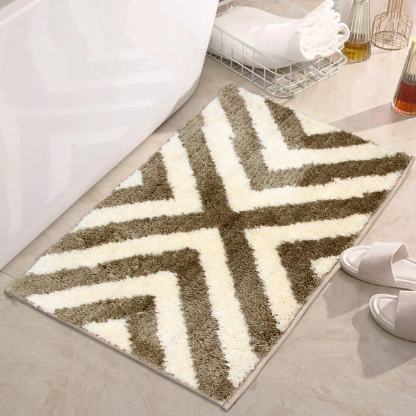 LUXE HOME INTERNATIONAL Tokyo Crosswave Bathmat Microfiber Anti Skid Super Soft 1 Pieces ( Tobacco, 40 Cm x 60 Cm ) - Tobacco