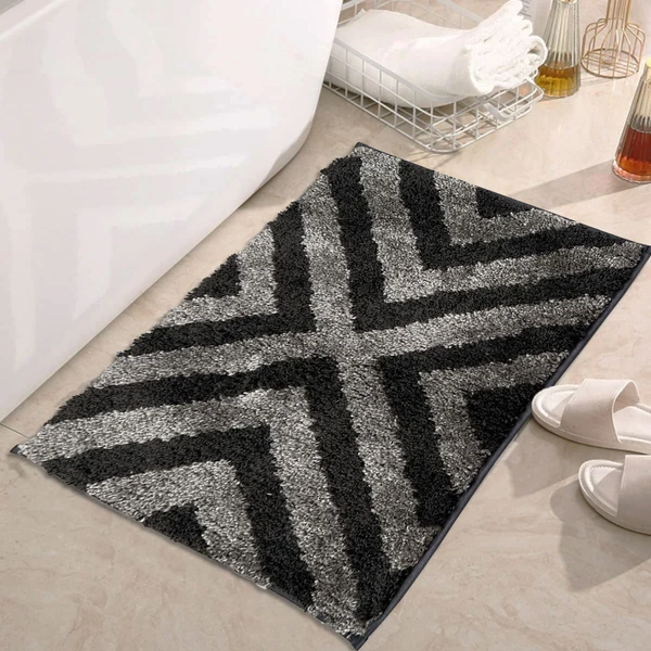 LUXE HOME INTERNATIONAL Tokyo Crosswave Bathmat Microfiber Anti Skid Super Soft 1 Pieces ( Anthra, 40 Cm x 60 Cm ) - Anthra