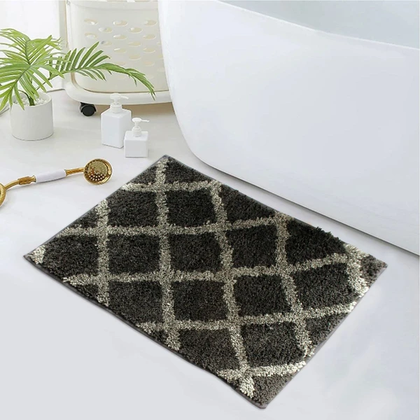 LUXE HOME INTERNATIONAL Tokyo Diamond Bathmat Microfiber Anti Skid Super Soft 1 Pieces ( Anthra, 40 Cm x 60 Cm ) - Anthra