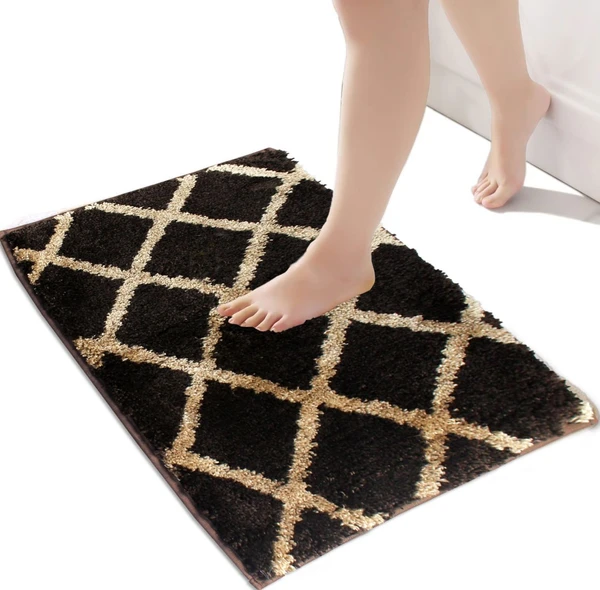 LUXE HOME INTERNATIONAL Tokyo Diamond Bathmat Microfiber Anti Skid Super Soft 1 Pieces ( Coffee, 45 Cm x 75 Cm ) - Coffee