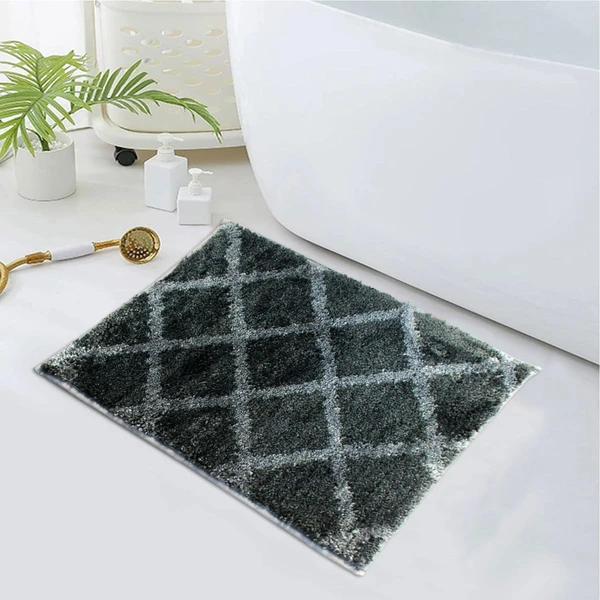 LUXE HOME INTERNATIONAL Tokyo Diamond Bathmat Microfiber Anti Skid Super Soft 1 Pieces ( Grey, 40 Cm x 60 Cm ) - Grey