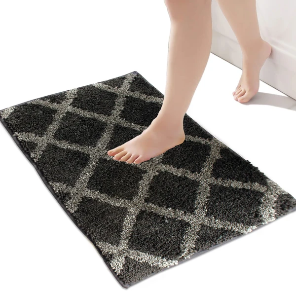 LUXE HOME INTERNATIONAL Tokyo Diamond Bathmat Microfiber Anti Skid Super Soft 1 Pieces ( Anthra, 45 Cm x 75 Cm ) - Anthra