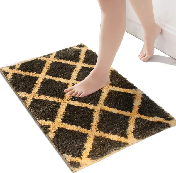 LUXE HOME INTERNATIONAL Tokyo Diamond Bathmat Microfiber Anti Skid Super Soft 1 Pieces ( Chocolate, 45 Cm x 75 Cm ) - Chocolate