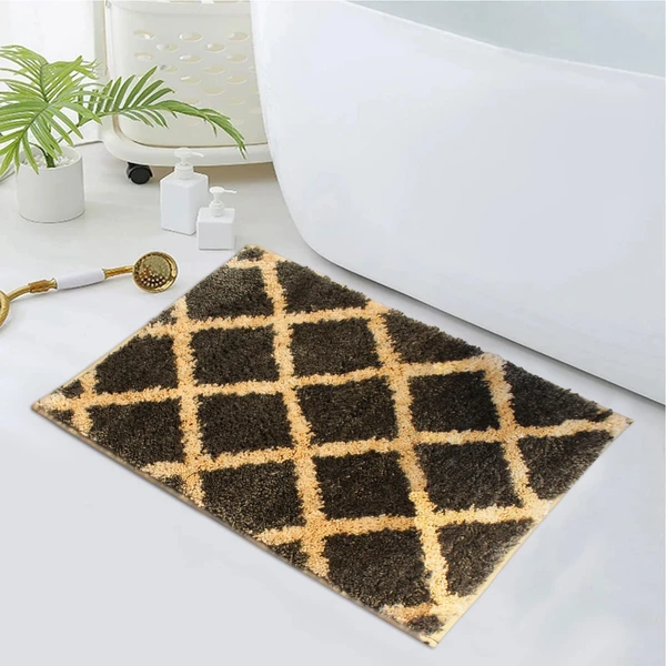 LUXE HOME INTERNATIONAL TokyoDiamondBathmatMicrofiberAntiSkidSuperSoft1Pieces(Chocolate,40Cmx60Cm) - Chocolate