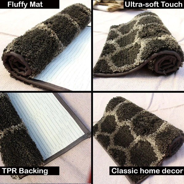 LUXE HOME INTERNATIONAL Tokyo Honeycomb Bathmat Microfiber Anti Skid Super Soft 1 Pieces ( Anthra, 40 Cm x 60 Cm ) - Anthra