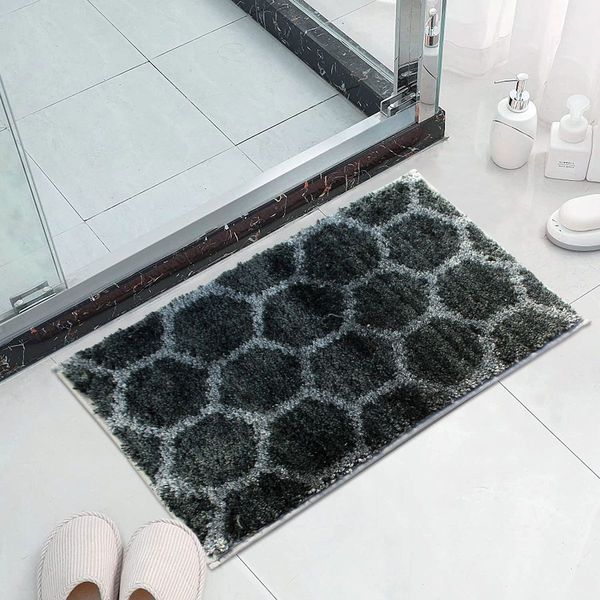 LUXE HOME INTERNATIONAL Tokyo Honeycomb Bathmat Microfiber Anti Skid Super Soft 1 Pieces ( Grey, 40 Cm x 60 Cm ) - Grey