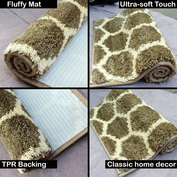 LUXE HOME INTERNATIONAL Tokyo Honeycomb Bathmat Microfiber Anti Skid Super Soft 1 Pieces ( Tobacco, 45 Cm x 75 Cm ) - Tobacco