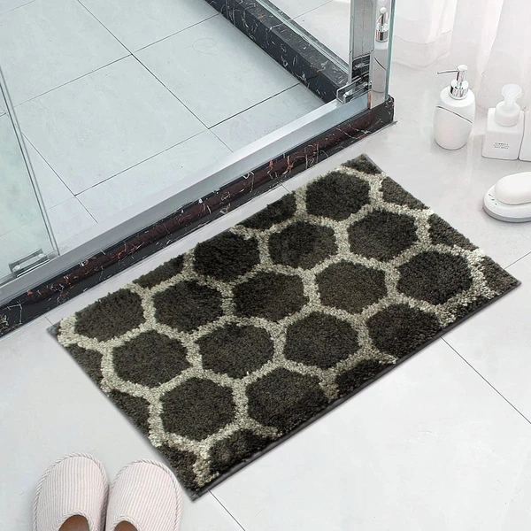 LUXE HOME INTERNATIONAL Tokyo Honeycomb Bathmat Microfiber Anti Skid Super Soft 1 Pieces ( Anthra, 40 Cm x 60 Cm ) - Anthra