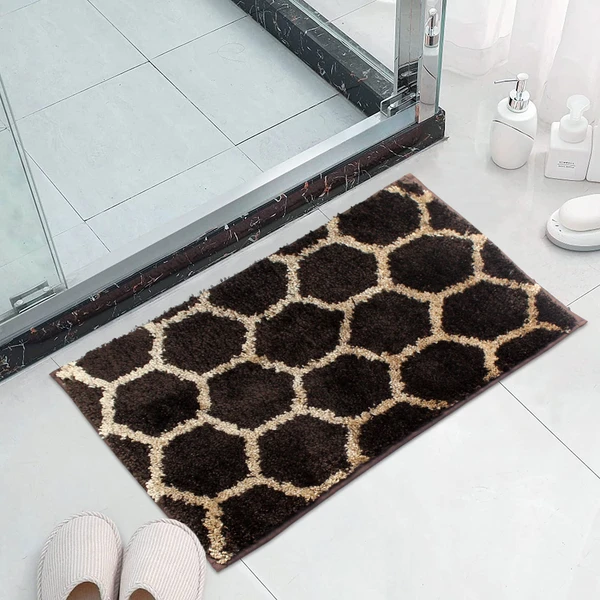 LUXE HOME INTERNATIONAL Tokyo Honeycomb Bathmat Microfiber Anti Skid Super Soft 1 Pieces ( Coffee, 40 Cm x 60 Cm ) - Coffee