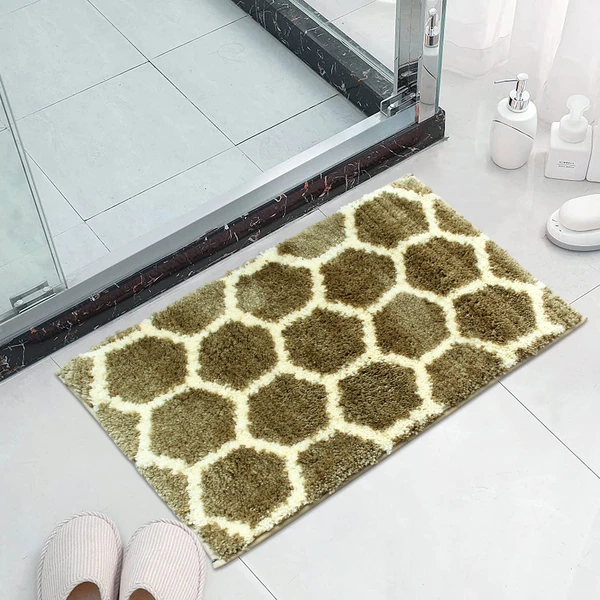 LUXE HOME INTERNATIONAL Tokyo Honeycomb Bathmat Microfiber Anti Skid Super Soft 1 Pieces ( Tobacco, 40 Cm x 60 Cm ) - Tobacco