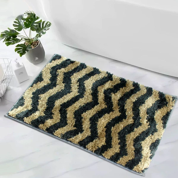 LUXE HOME INTERNATIONAL Tokyo Waves Bathmat Microfiber Anti Skid Super Soft 1 Pieces ( Anti Gold, 40 Cm x 60 Cm ) - Anti Gold