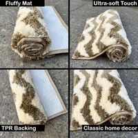 LUXE HOME INTERNATIONAL Tokyo Waves Bathmat Microfiber Anti Skid Super Soft 1 Pieces ( Tobacco, 45 Cm x 75 Cm ) - 45x75 cm, Tobacco