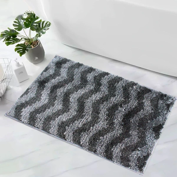 LUXE HOME INTERNATIONAL Tokyo Waves Bathmat Microfiber Anti Skid Super Soft 1 Pieces ( Grey, 40 Cm x 60 Cm ) - Grey