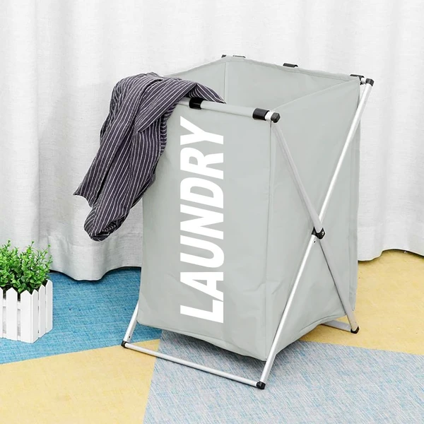 Laundry Basket for Clothes Foldable, Waterproof Premium Aluminum Laundry Hamper Perfect for Bathroom, Bedroom, Kitchen (Rectangle) Grey