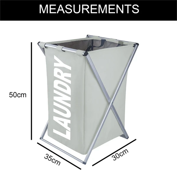 LUXE HOME INTERNATIONAL Laundry Basket for Clothes Foldable, Waterproof Premium Aluminum Laundry Hamper Perfect for Bathroom, Bedroom, Kitchen (Rectangle) Grey - 30X35X50CM, Silver, Lx_Aluminum_X_Basket_Grey