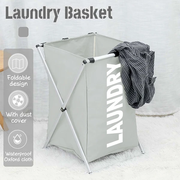LUXE HOME INTERNATIONAL LaundryBasketforClothesFoldable,WaterproofPremiumAluminumLaundryHamperPerfectforBathroom,Bedroom,Kitchen(Rectangle)Grey - 30X35X50CM, Silver, Lx_Aluminum_X_Basket_Grey