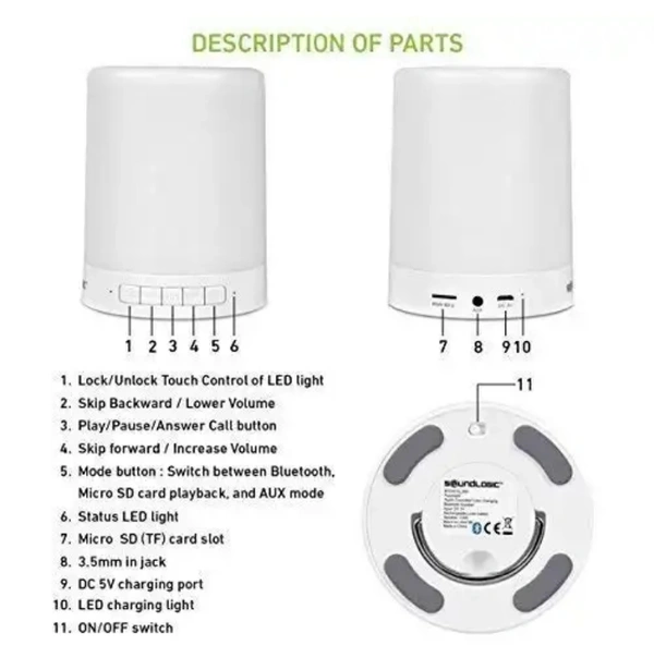 Bluetooth speaker, music player and lamp - rolled into one; LED mood lamp with 7 colour variants