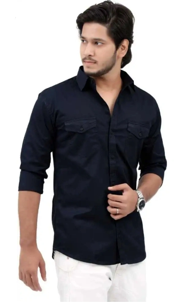 Fashlook Mensnavy Double Pocket Shirt - L