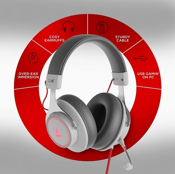  boAt Immortal IM1000D Dual Channel Gaming Wired Over Ear Headphones with mic, 7.1 Channel Surround Audio, Dolby Atmos, 50mm Drivers & RGB