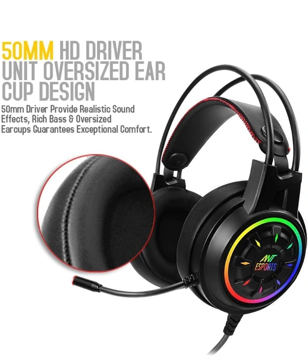 Ant Esports H707 HD RGB Wired Gaming Headset | Noise Cancelling Over-Ear Headphones with Mic for PC / PS4 / Xbox One/Nintendo Switch/Mac