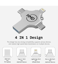 hmd 1 TB 4 in 1 Pen Drive For iOS & Android Compatible with iPhone, iPad, Android, PC 1 TB OTG Drive (Black, Type A to Type C)