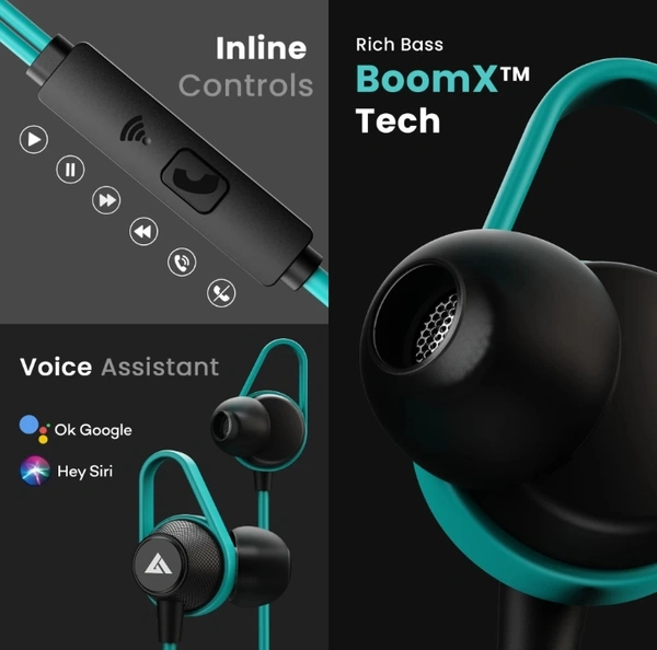 Boult Audio Loop2 with 10mm Drivers, BoomX Rich Bass, In-line Controls, Soft Silicon Snugfit Wired Headset