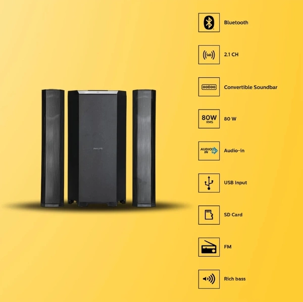 PHILIPS MMS8085B/94 Convertible 80 W Bluetooth Home Theatre (Black, 2.1 Channel)