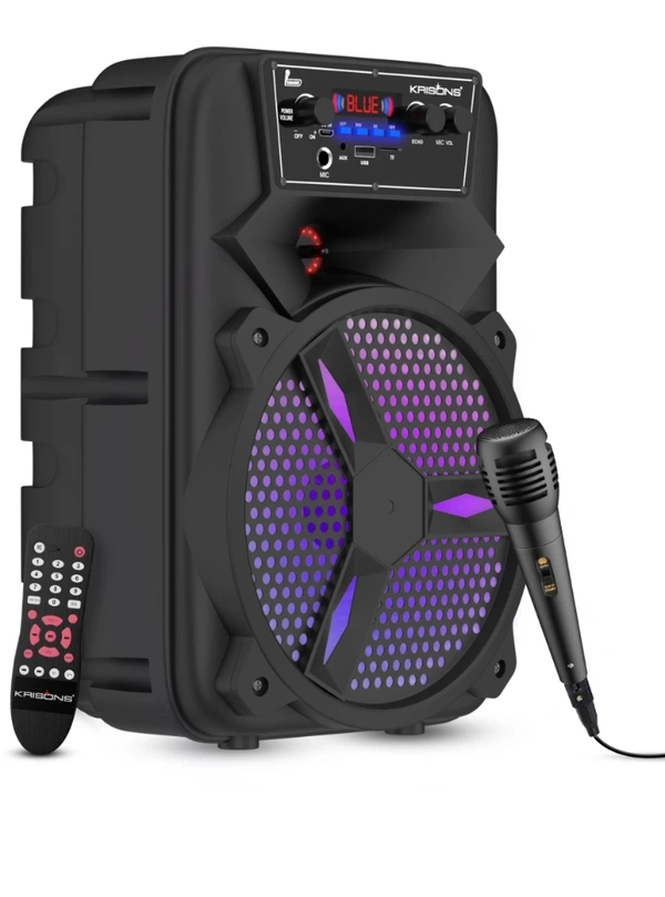 KRISONS Rocky 8-inch Woofer, Free Wired Mic, 4 hours Playback RGB Lights, USB Input 1000 W Bluetooth Home Theatre (Black, Mono Channel)