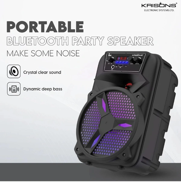 KRISONS Rocky 8-inch Woofer, Free Wired Mic, 4 hours Playback RGB Lights, USB Input 1000 W Bluetooth Home Theatre (Black, Mono Channel)